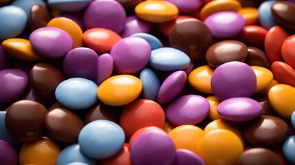 Chocolate bliss in every hue! Capture attention with an assortment of colorful chocolate buttons. Perfect for conveying the joy of sweets.