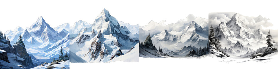 Snow covered mountains Hyperrealistic Highly Detailed Isolated On Transparent Background Png File