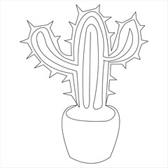 Continuous one line art drawing Cactus doodle vector and cactus plants outline minimalist design element