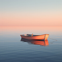 A wooden boat floating in the calm river is soothing.