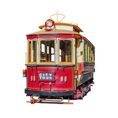 Old city red tram isolated png