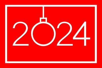 Happy new year 2024 greeting card design. Isolated vector illustration on red background.