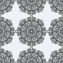 Monochrome ornamental texture with smooth linear shapes, lines, lace pattern. Abstract geometric black and white pattern for web page, textures, card, poster, fabric, textile.