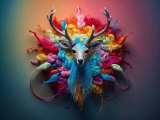 yarn deer face, blank background, for design, isolated