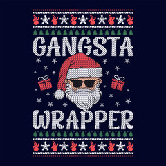 Gangsta wrapper - Ugly Christmas sweater designs - vector Graphic - obrazy, fototapety, plakaty