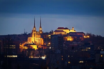 Brno city in the Czech Republic - Europe. Petrov - Cathedral of Saints Peter and Paul and Spilberk...