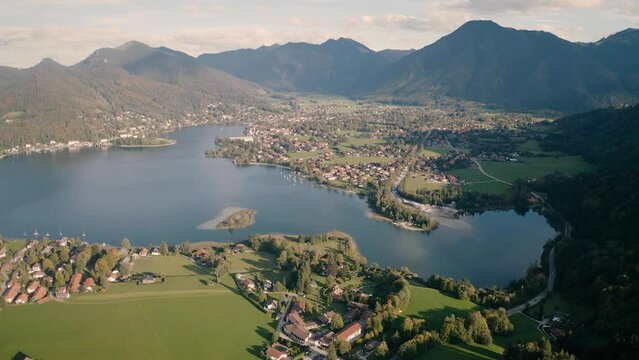 Tegernsee lake bavaria. Bad Wiessee aerial. Mountainpanorama
