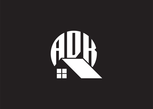 Real Estate Letter ADK Monogram Vector Logo.Home Or Building Shape ADK Logo