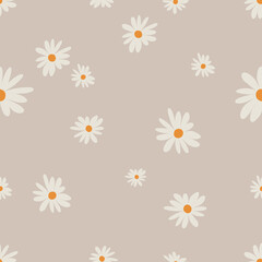 daisies vector seamless pattern. Repeat ornament of chamomiles. Wild flowers for textile design.