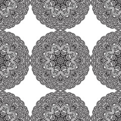 Anti-stress coloring book page for adult with snowflakes. Winter background pattern. Seamless pattern