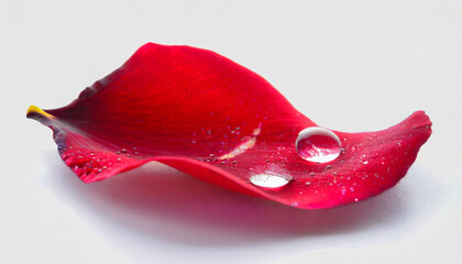 Red rose petals with water drop isolated on white background