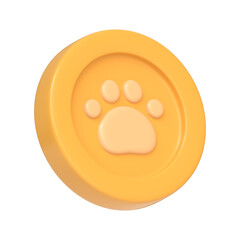 Gold coin with cat or dog paw isolated on white background. 3D icon, sign and symbol. Cartoon minimal style. 3D Render Illustration © Andrii