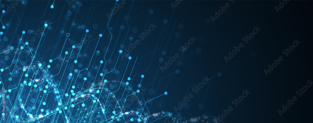 Wall mural abstract artificial intelligence dna technology. science and social concept. futuristic connection s