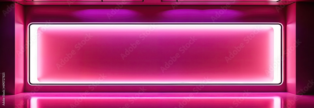Poster empty horizontal rectangular niche in the wall with red lighting