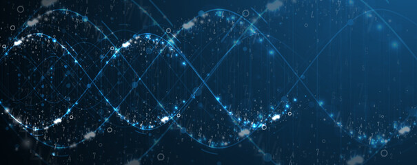 Abstract artificial intelligence DNA technology. Science and social concept.  Futuristic connection structure with cell background