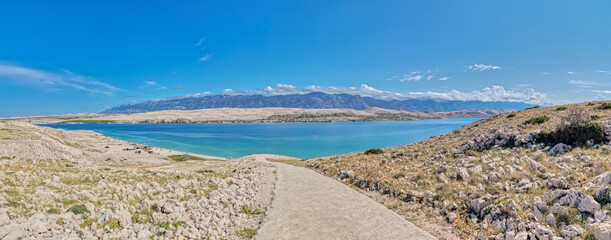 Panoramic View of Pag Island with Velebit Mountain