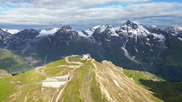 The Edelweißspitze mountain summit as highest part of the Grossglockner high alpine road in Austria