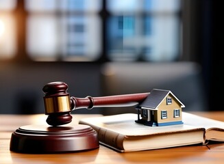 Judge auction and real estate concept. Law hammer and house model. Real estate law.