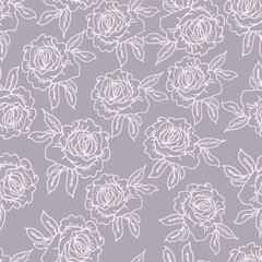 Delicate rose flower, line art hand drawn design for surface design of textile. Roses flower line art background vector. Natural botanical elegant flower with line art hand drawn illustration