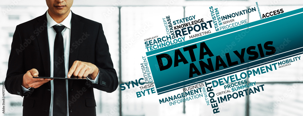 Poster data analysis for business and finance concept. interface showing future computer technology of prof