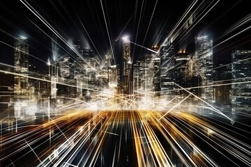 Fototapeta na wymiar Smart City Velocity: Speed Light Trails Illuminate the Sky with Futuristic Neon Brilliance