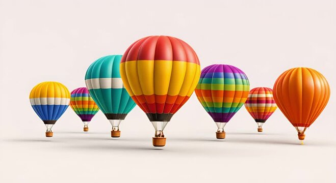 group of colorful hot air balloons isolated on transparent background