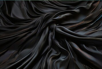 Obraz premium Abstract black background. Black silk satin texture background. Beautiful soft folds on the fabric. Black elegant background with copy space for your design. 