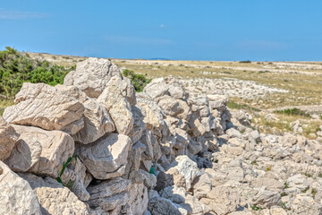 Traditional Dry Stone Wall on Pag Island, Croatia