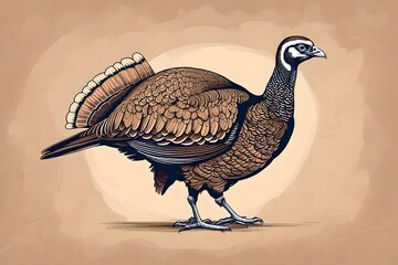 turkey bird standing side view sketh hand drawn. vector illustration design. - obrazy, fototapety, plakaty