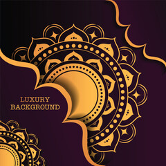 A gold and black background with a gold mandala design that says luxury background