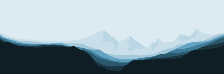 minimalist sunset mountain landscape illustration vector good for banner background, web background, apps background, tourism design template and adventure backdrop