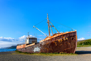 Gardar BA 64 Shipwreck on a sunny day, Westfjords, Iceland