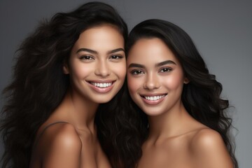 two woman with beautiful smile white teeth