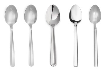 Different stylish silver spoons on white background - obrazy, fototapety, plakaty