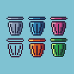 Pixel art sets of trash bin icon with variation color item asset. Trash bin icon on pixelated style. 8bits perfect for game asset or design asset element for your game design asset