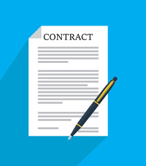 ntract papers white sheet with the contract or business document and a pen for signing, the conclusion of contracts
