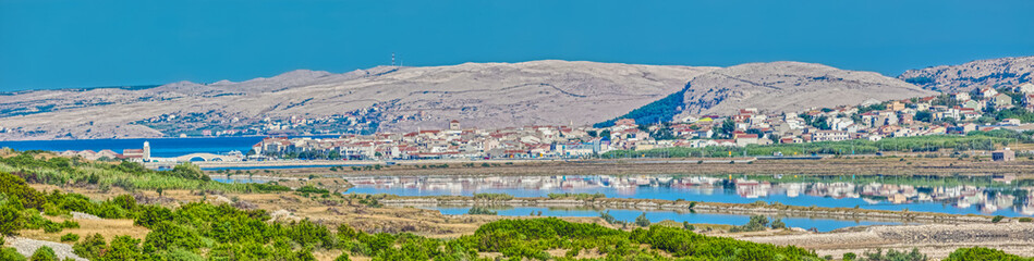 Panoramic Landscape of Pag Town and Salt Pans