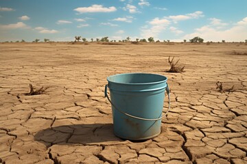An empty bucket symbolizes the urgency of drought conditions