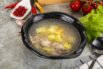 Homemade chicken soup with vegetables
