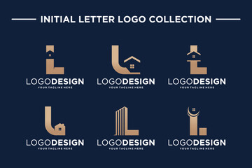 Set of initial letter L logo design real estate concept. Letter L building logo template
