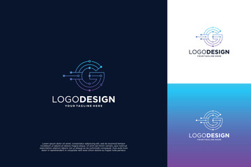 Letter G modern digital dot connection logo design inspiration