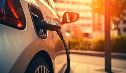 Charging clean energy electric vehicles EV cars for the future of driving.