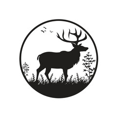 silhouette of a deer, Deer Mountain, Black and white illustration, vector illustration, Wildlife vector illustration