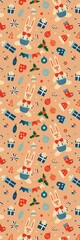 Bookmark with vintage Christmas seamless pattern