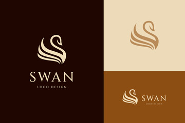 Elegant swan logo icon. Luxury cosmetic brand template. Vector illustration. - obrazy, fototapety, plakaty