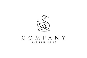 Swan linear style logo icon design template flat vector