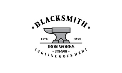 Anvil blacksmith logo design tamplate. Retro blacksmith illustration simple design.