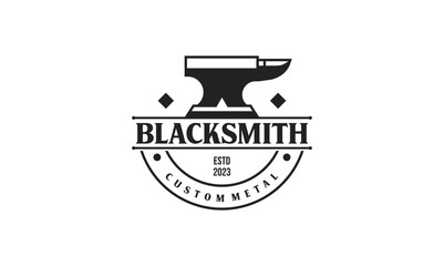 Anvil blacksmith logo design tamplate. Retro blacksmith illustration simple design.