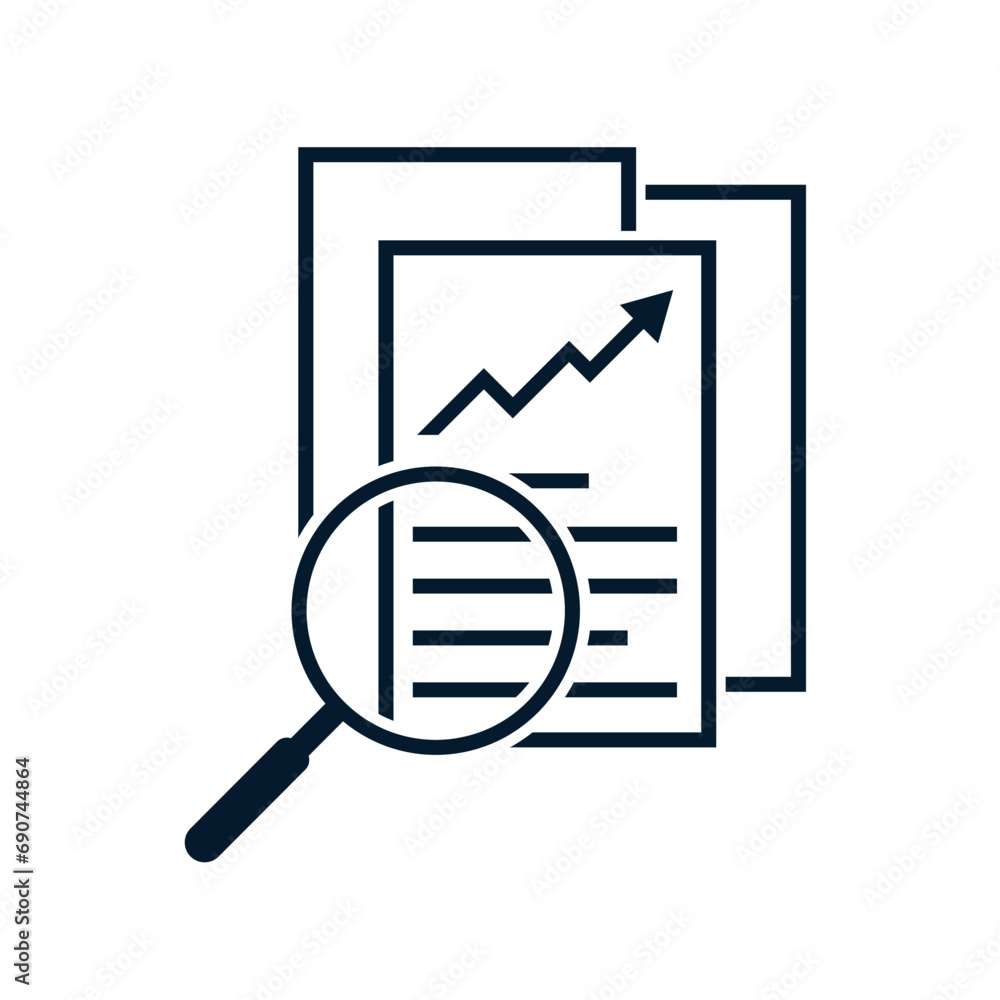 Poster the concept of audit, document verification, increasing statistics and income. vector linear icon is