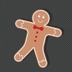 Vector gingerbread man Christmas cookie design element isolated on transparent background. Vector Christmas decoration. Gingerbread cookie isolated on transparent background.